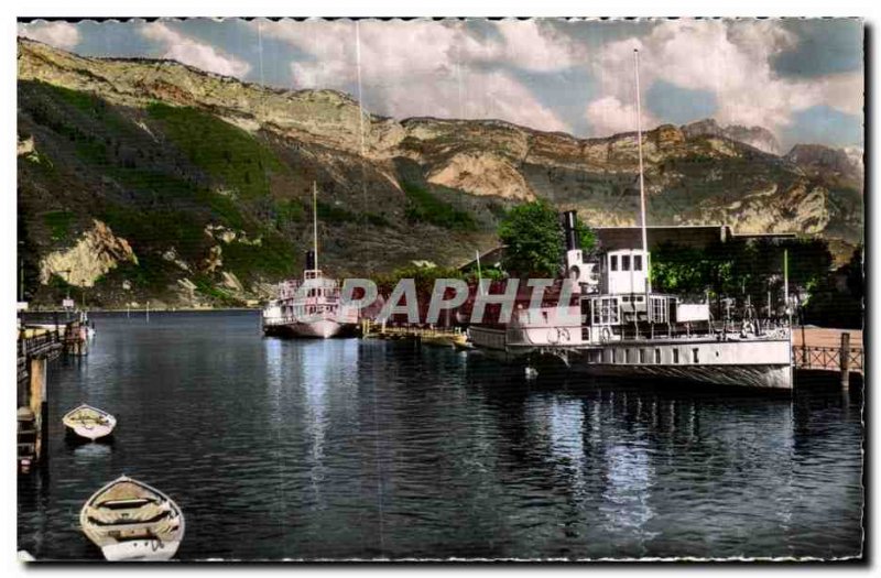 Old Postcard Annecy Harbor and Mount Veyrier