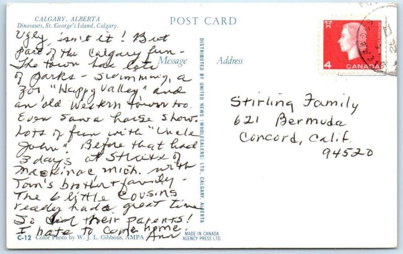 CALGARY, ALBERTA  Canada   DINOSAUR  ~ ST. GEORGE'S ISLAND   Postcard