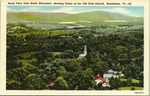 South View Tower Old First Church Bennington VT Vermont Linen Postcard VTG UNP 