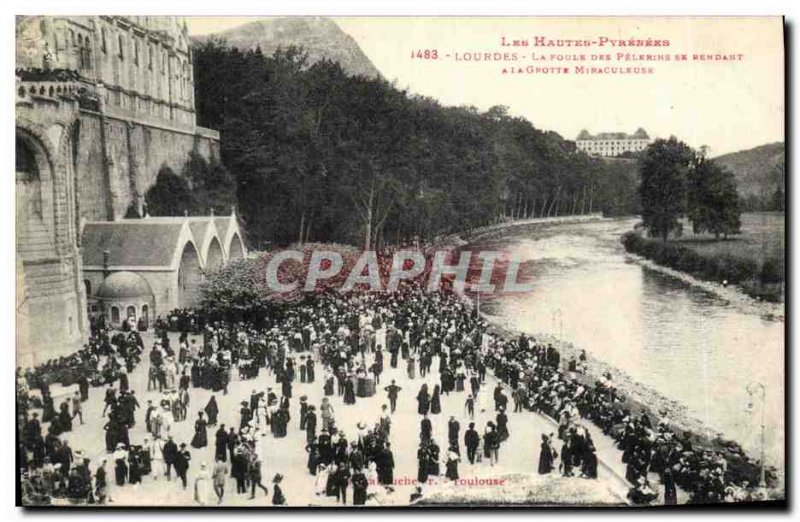 Old Postcard Lourdes The crowd of pilgrims going to the miraculous grotto