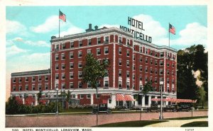 Vintage Postcard 1920's Hotel Monticello Landmark Building Longview Washington