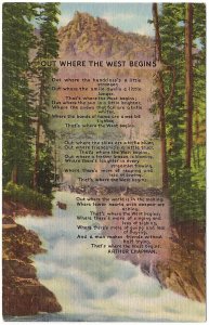 Out Where The West Begins, Arthur Chapman Poem, Vintage 1960 Linen Postcard