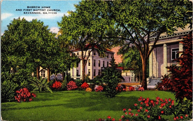 Barrow House First Baptist Church Savannah GA Georgia Postcard VTG UNP EC Kropp 