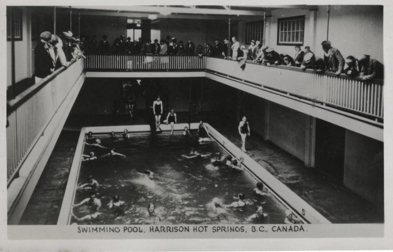 Swimming Pool Harrison Hot Springs BC Mineral Springs Vintage Postcard RPPC 