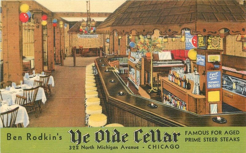Postcard Illinois Chicago Ye Olde Cellar Rodkin's Teich linen 23-5420
