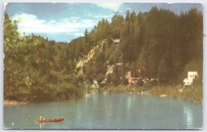 Vintage Union Oil Postcard Russian River California Scenic Canoe View