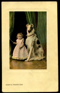 Baby's Protector. Child and Borzoi dog. Bamforth real photo. Series No. 3053