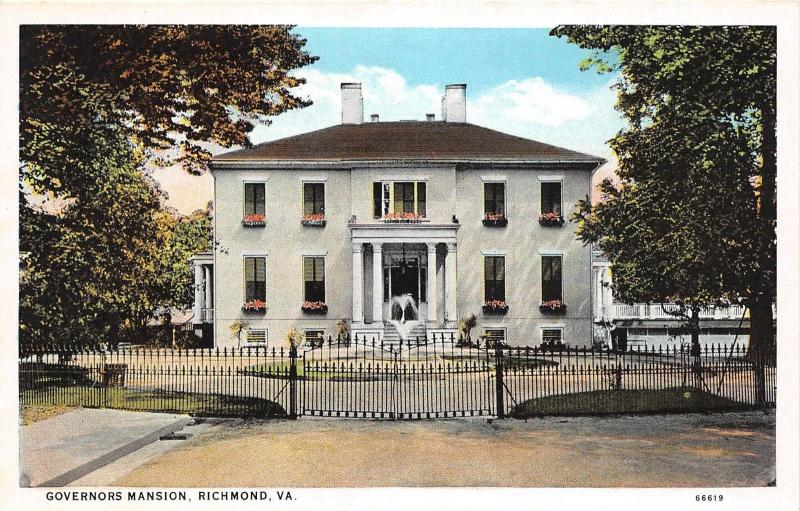 A54/ Richmond Virginia Va Postcard c1915 Governors Mansion Home