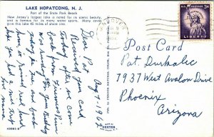 Lake Hopatcong NJ New Jersey State Park Beach Postcard Cancel PM Andover WOB VTG 