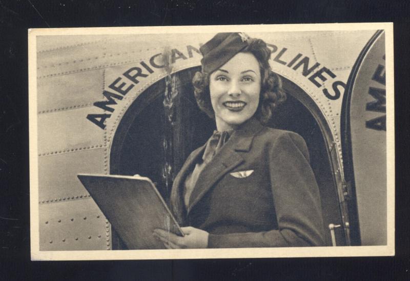 AMERICAN AIRLINES STEWARDESS FLIGHT ATTENDANT AVIATION ADVERTISING POSTCARD