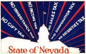 STATE OF NEVADA No Income Tax No Sales Tax c1940s Vintage Postcard