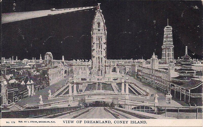 AMUSEMENT PARK Coney Island, Night View of Dreamland, Pre 1907, Tower, Glitter