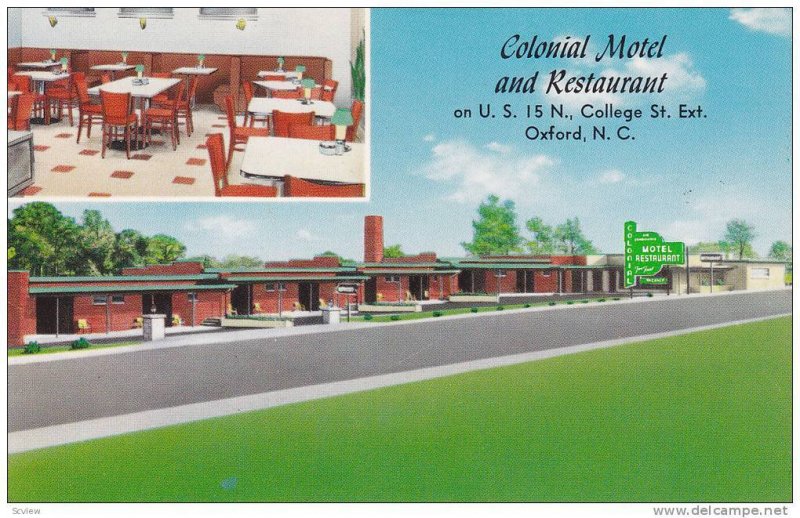 2-views,  Colonial Motel and Restaurant,  Oxford,  North Carolina,  40-60s
