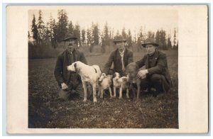 c1910's Mens With Dog And Puppies Scene Field Hunting RPPC Photo Postcard