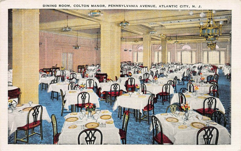 Dining Room, Colton Manor, Pennsylvania Ave., Atlantic City, NJ, Unused Postcard