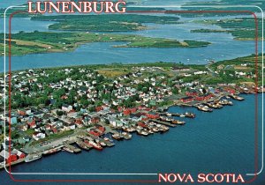 CONTINENTAL SIZE POSTCARD AERIAL VIEW OF LUNENBURG NOVA SCOTIA CANADA