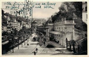 Czech Republic Karlsbad Felsenquelle und Kreuzstrasse Vintage Postcard 02.23