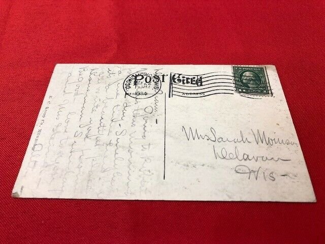 1914 postcard OCONOMOWOC WI Kohl's Drive, pub KROPP, to Mrs Sarah Morrison