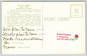 Springfield Illinois~Old Capitol Building From Lawn~Vintage Postcard