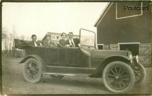 Early Auto, Barn in Back Ground, RPPC