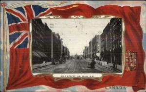 St. John NB New Brunswick King St. Canadian Flag Border c1910 Postcard rpx