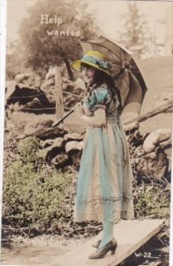 Beautiful Girl With Umbrella Help Wanted 1917 Real Photo