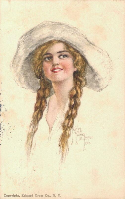 Girl with a hat Edward Gross N. Y. Artist signed 01.61