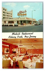 ASBURY PARK, NJ ~ MICHAEL'S RESTAURANT Interior/Exterior c1950s Cars Postcard