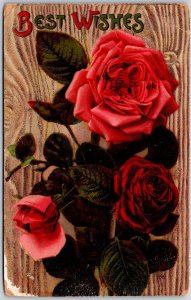 Pink Rose Large Print Flower Best Wishes Greetings Bouquet Postcard