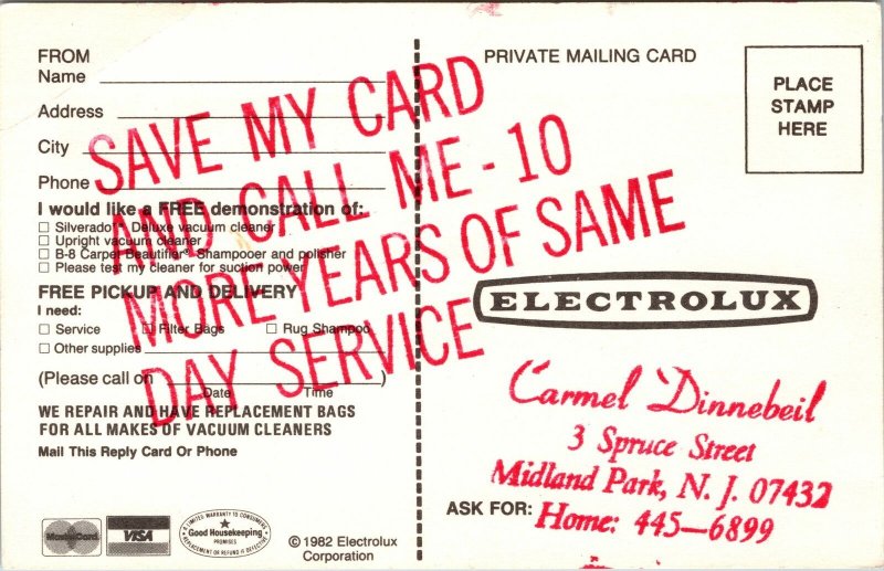 VINTAGE POSTCARD ADVERTISING ELECTROLUX VACUUMS AND ENQUIRY FORM 1960s