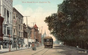 View of West Broad Street and Street Car, Hazleton, PA., Early Postcard