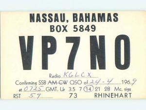 1969 vintage QSL CB HAM RADIO CARD Nassau BAHAMAS s0376