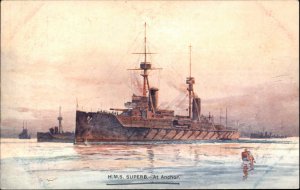Steamer Steamship HMS Superb at Anchor c1910 Vintage Postcard 