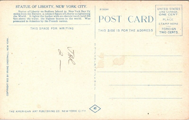 Statue Of Liberty National Landmark Liberty Island New York City DB Postcard 