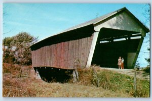 1960 Fairfield County Ohio Postcard Pretty As A Picture Coat Red Covered Bridge
