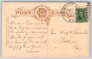 Christmas~Bamforth Snow Scene Series~Bells~Bridge~Gold~c1910 Vintage Postcard