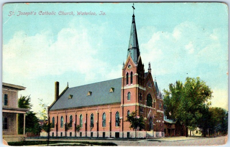 c1910s Waterloo, IA St. Joseph's Catholic Church Chapel Litho Photo Postcard A61