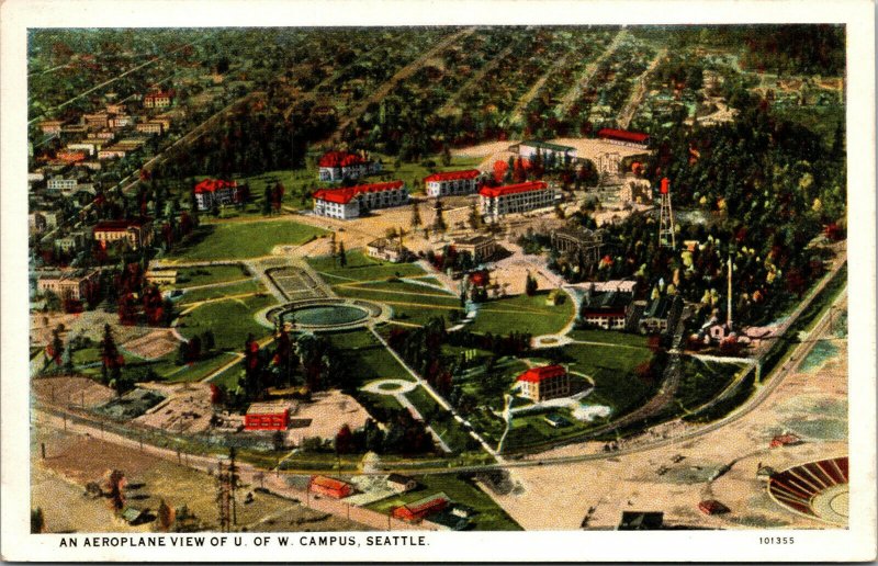 Vtg 1920s University of Washington Campus Aerial View Seattle WA Postcard