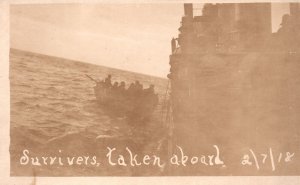 Postcard Real Photo 1918 Survivors of Shipwreck Taken Aboard Row Boat RPPC