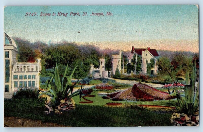 St. Joseph Missouri Postcard Scene Krug Park Exterior View c1910 Vintage Antique