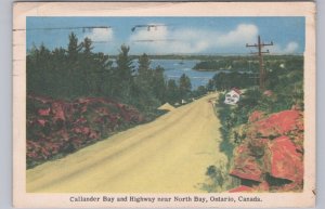 Callander Bay And Highway Near North Bay Ontario, 1948 Postcard, Slogan Cancel