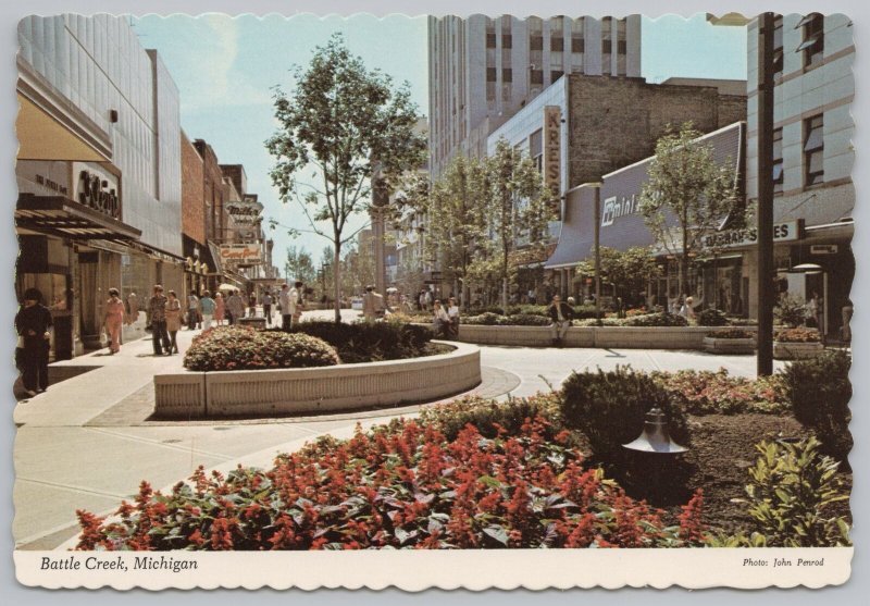 State View~Mall From Flower Garden Battle Creek Michigan~Continental Postcard 