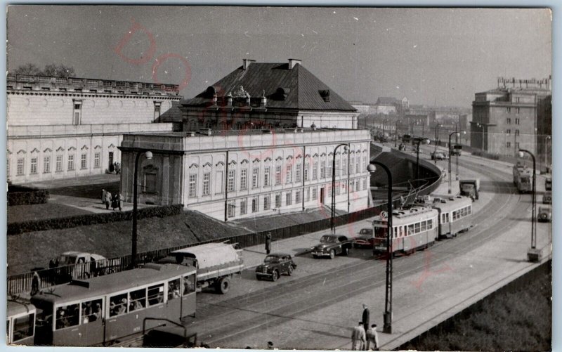 c1940s Warsaw Poland RPPC Copper Roof Palace Real Photo PC Streetcar Trolley A75