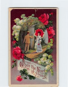 Postcard - When the heart is young. - With Lovers Flowers art Print