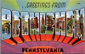 Greetings From Bethlehem Pennsylvania Large Letter Linen