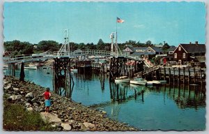 Vtg Ogunquit Maine ME Bridge at Perkins Cove Harbor 1970s View Postcard