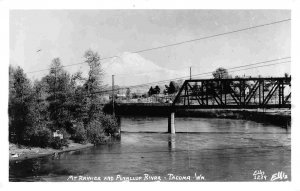 Mt Rainier Puyallup River Bridge Tacoma Washington 1950c RealPhoto RPPC postcard