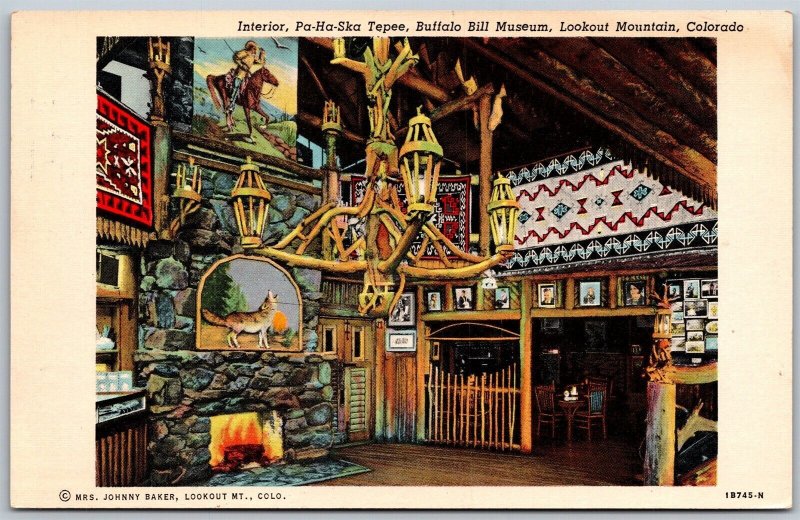 Vtg Lookout Mountain CO Interior Pa-Ha-Ska Tepee Buffalo Bill Museum Postcard