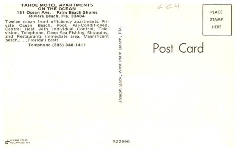 Florida  Riviera Beach ,  Tahoe Motel Apartments