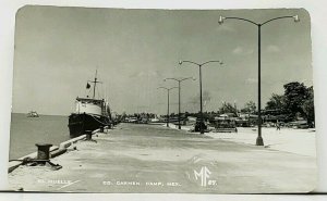 Campeche Mexico El Muelle Cd. Carmen Camp Ship Dock Pier RPPC Postcard J4